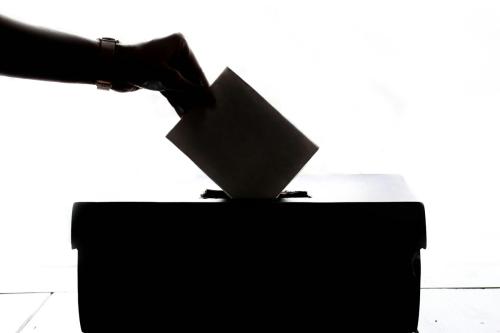 Hand placing a ballot in a box